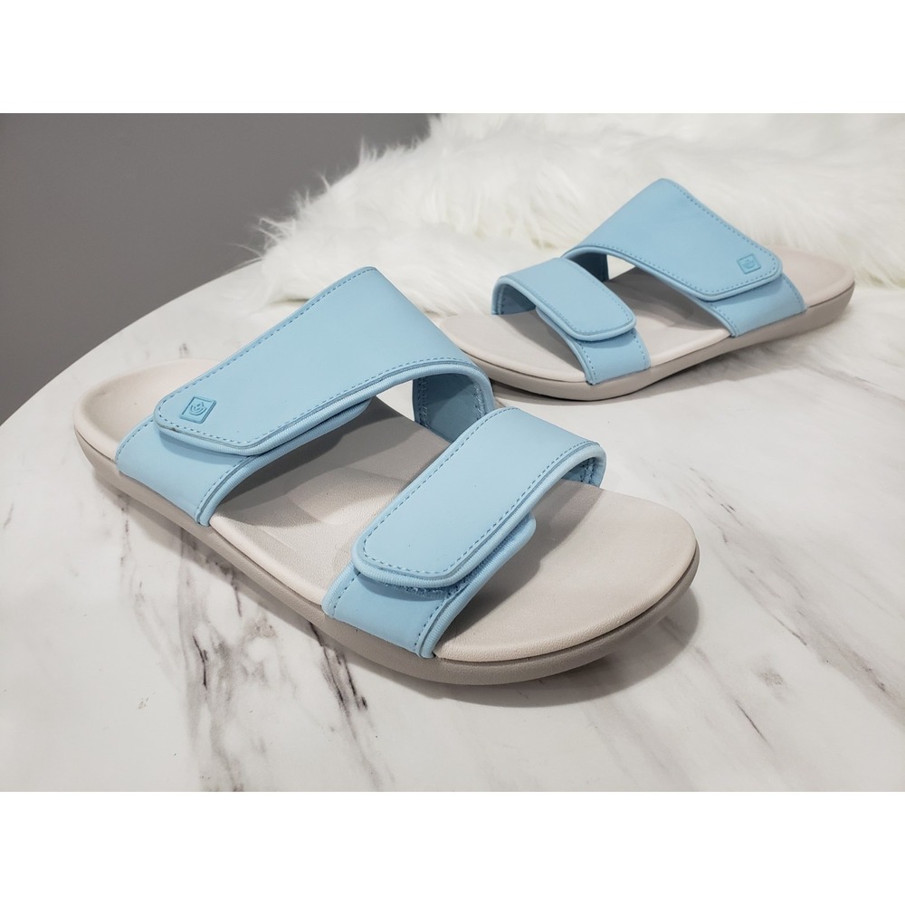 9.5 NEW NO BOX Spenco Womens KHOLO NUEVO Comfort Slide Sandals Wide Cool Blue
